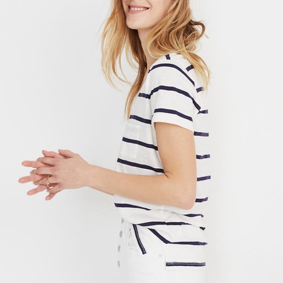 Madwell Striped Whisper Cotton V-Neck Pocket Tee - Picture 5 of 8